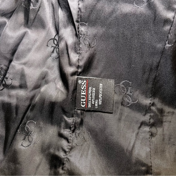 GUESS Black Wool Blend Silver Hardware Logo Printed Lining Jacket Womens sz XS - Picture 4 of 4